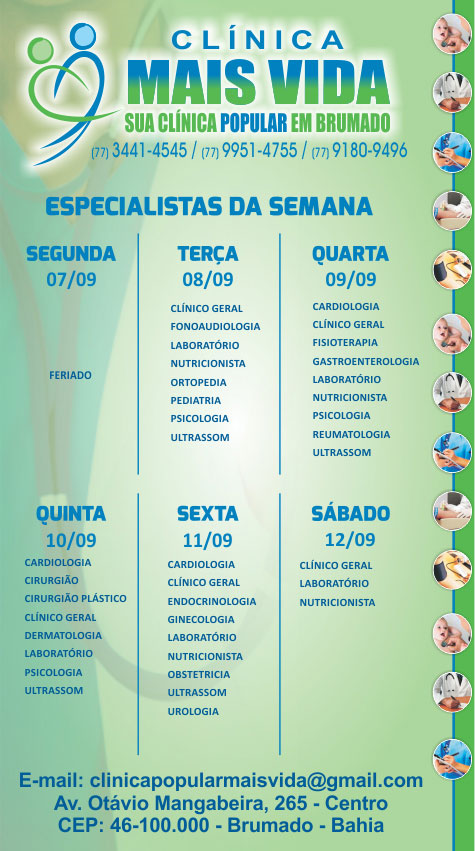 Confira os especialistas da semana na Clínica Mais Vida