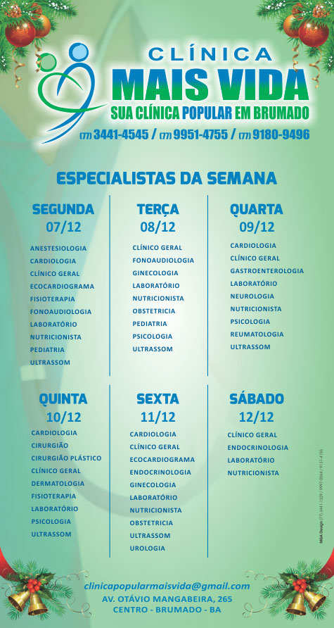 Confira os especialistas da semana na Clínica Mais Vida