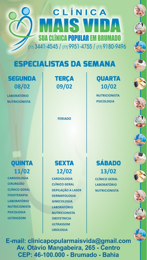 Confira os especialistas da semana na Clínica Mais Vida