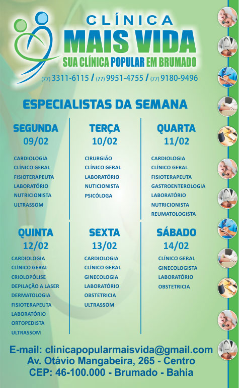 Confira os especialistas da semana na Clínica Mais Vida