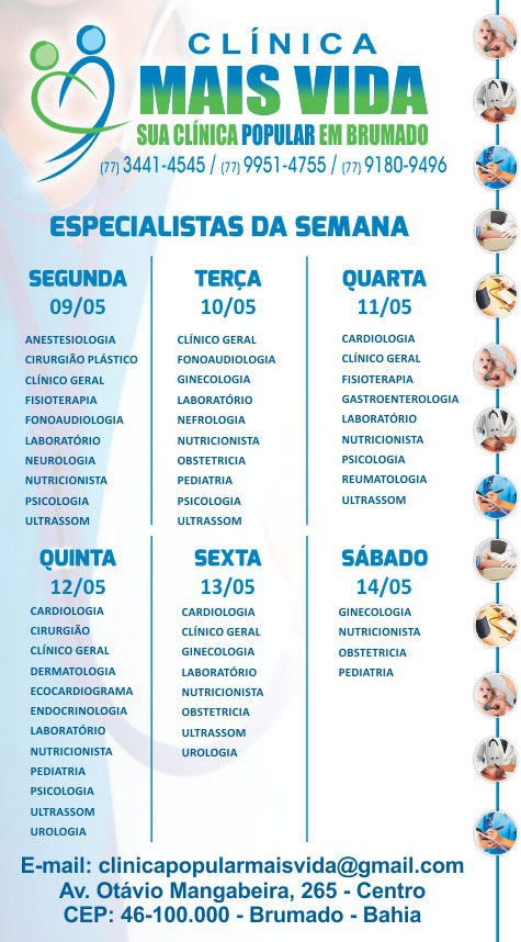 Confira os especialistas da semana na Clínica Mais Vida