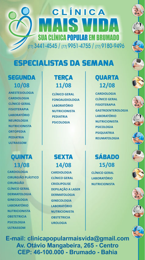 Confira os especialistas da semana na Clínica Mais Vida