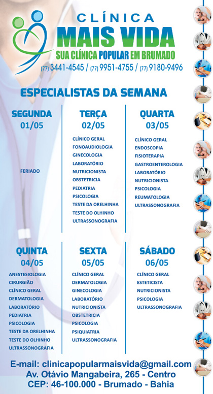 Confira os especialistas da semana na Clínica Mais Vida