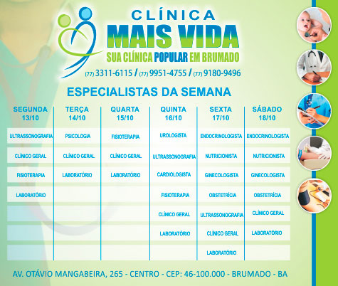 Confira os especialistas da semana na Clínica Mais Vida