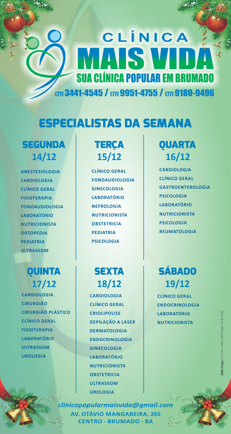 Confira os especialistas da semana na Clínica Mais Vida