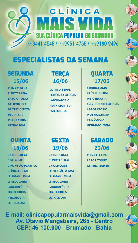 Confira os especialistas da semana na Clínica Mais Vida