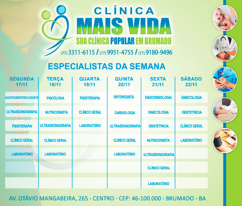 Confira os especialistas da semana na Clínica Mais Vida