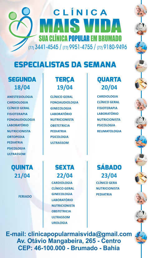 Confira os especialistas da semana na Clínica Mais Vida