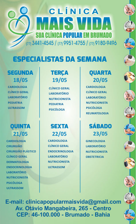 Confira os especialistas da semana na Clínica Mais Vida