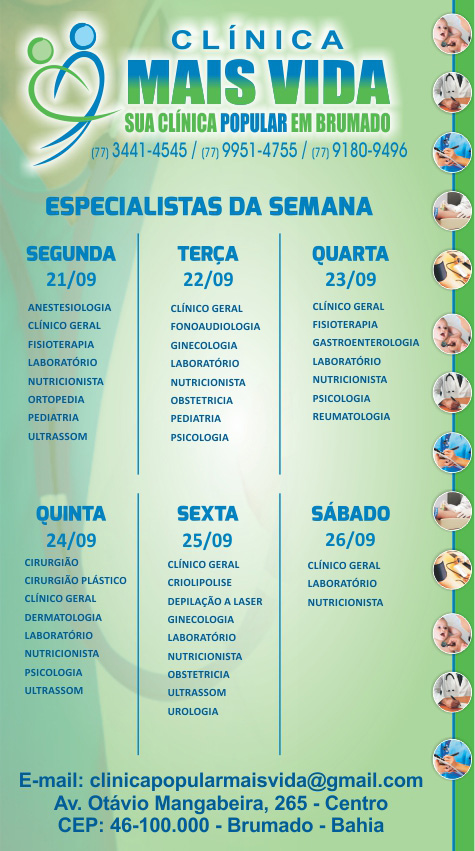 Confira os especialistas da semana na Clínica Mais Vida