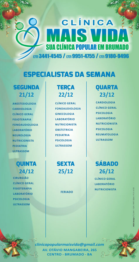 Confira os especialistas da semana na Clínica Mais Vida