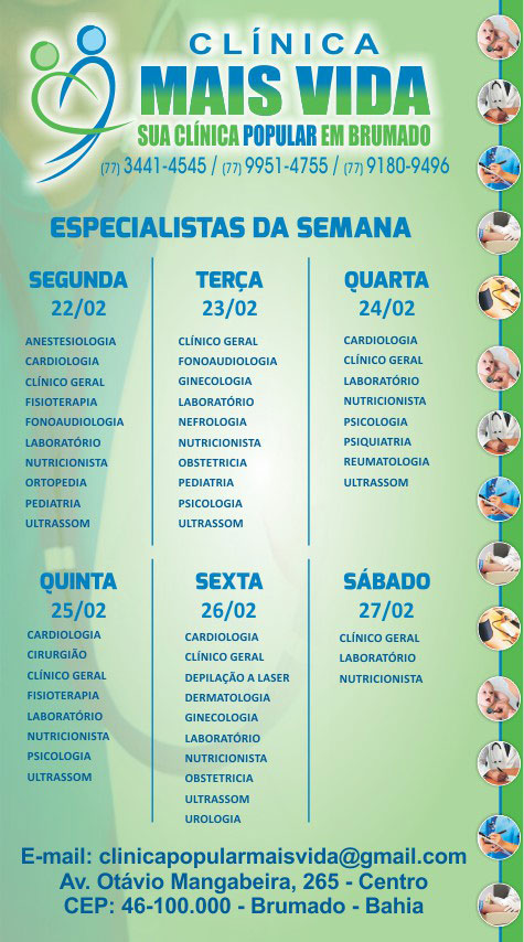 Confira os especialistas da semana na Clínica Mais Vida