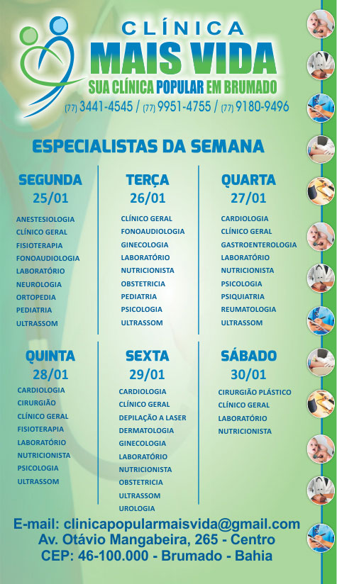 Confira os especialistas da semana na Clínica Mais Vida