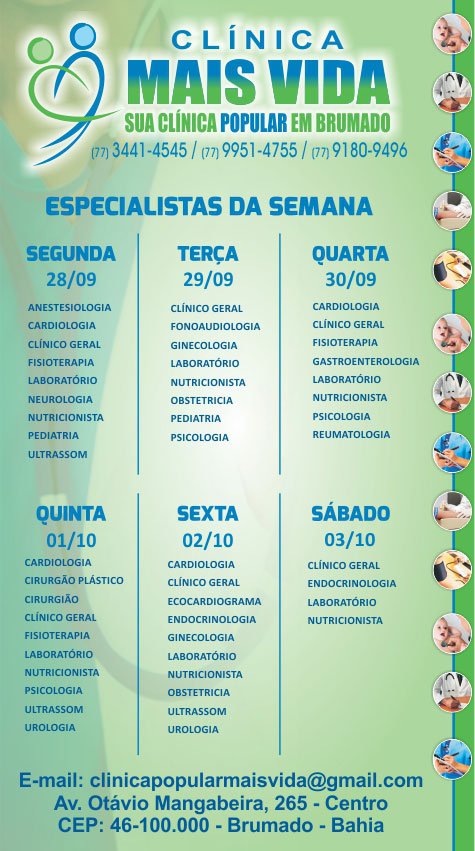 Confira os especialistas da semana na Clínica Mais Vida