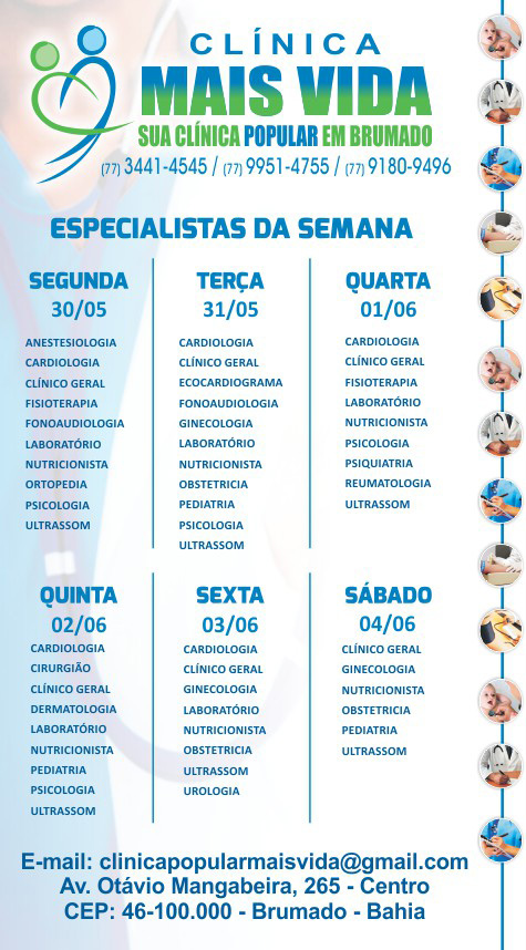 Confira os especialistas da semana na Clínica Mais Vida