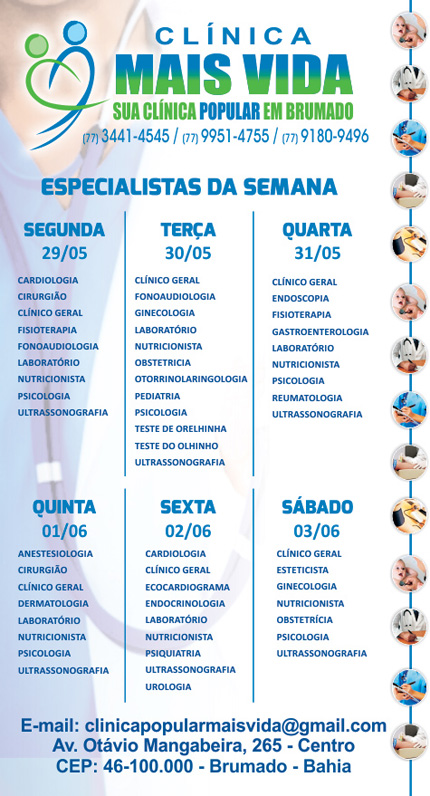 Confira os especialistas da semana na Clínica Mais Vida