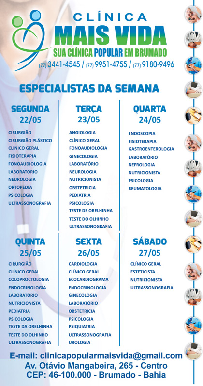 Confira os especialistas da semana na Clínica Mais Vida