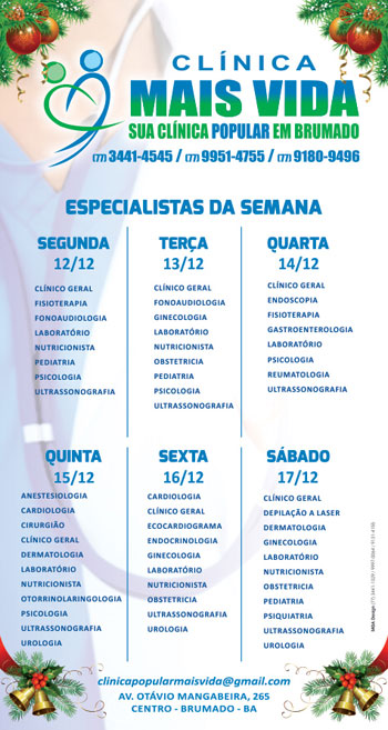 Confira os especialistas da semana na Clínica Mais Vida