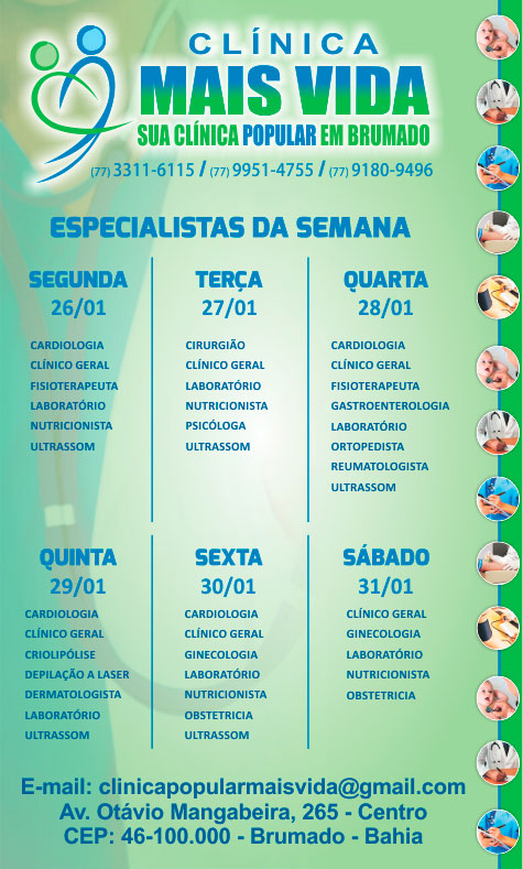 Confira os especialistas da semana na Clínica Mais Vida