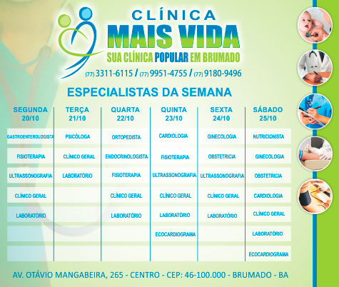 Confira os especialistas da semana na Clínica Mais Vida