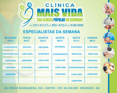 Confira os especialistas da semana na Clínica Mais Vida