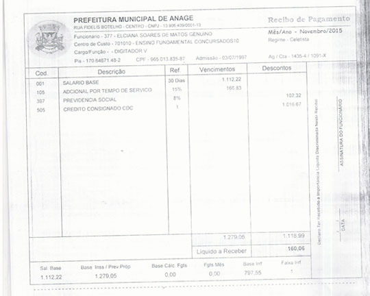 Anagé: Servidora pública tem corte salarial de mais de 90% e denuncia prefeitura por cometer crime