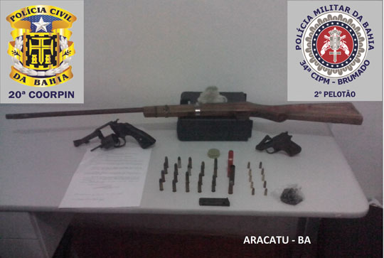 Polícia apreende armas de fogo em propriedade rural na cidade de Aracatu