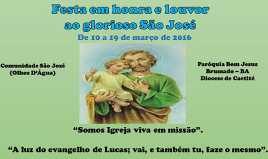 Celebração em homenagem ao padroeiro será realizada na comunidade São José em Brumado