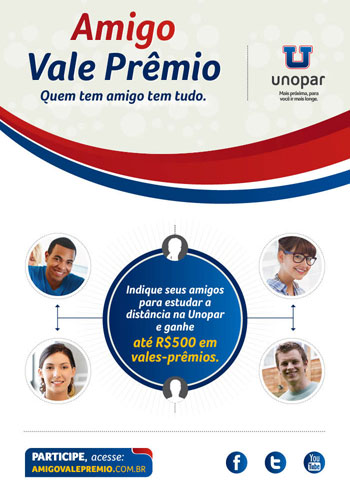 Unopar: Participe da promoção Amigo Vale Prêmio e concorra a até R$ 500 em vale prêmio