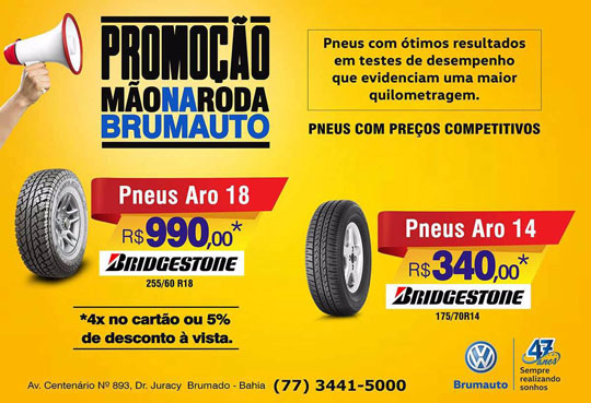 Promoção Mão na Roda oferece pneus com o melhor preço na Brumauto