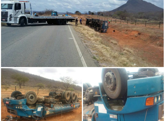 Caminhão tanque capota na BA-148 em Brumado