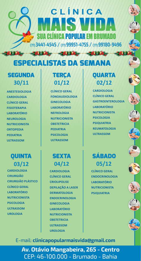 Confira os especialistas da semana na Clínica Mais Vida