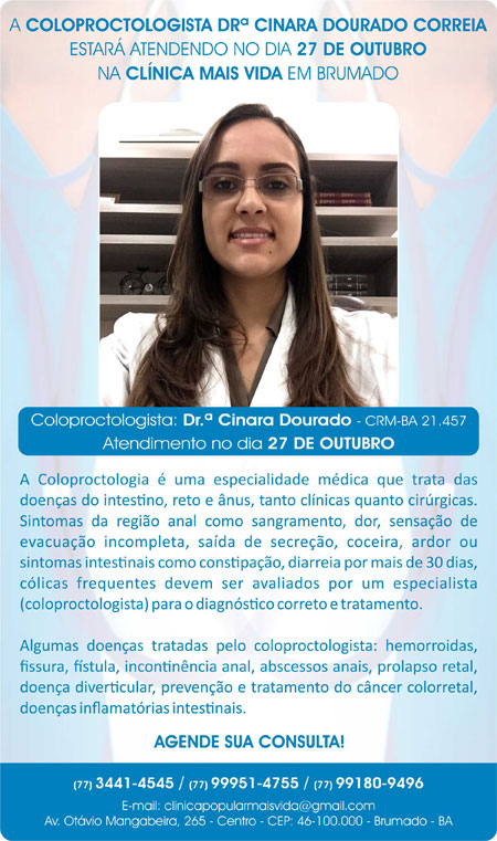 Atendimento com Coloproctologista na Clínica Mais Vida em Brumado