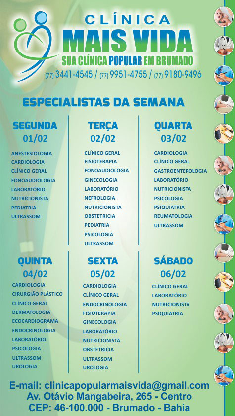 Confira os especialistas da semana na Clínica Mais Vida