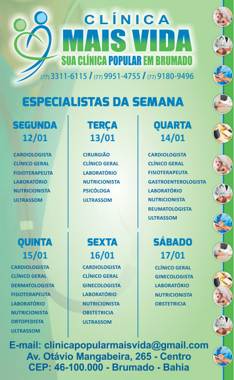 Confira os especialistas da semana na Clínica Mais Vida