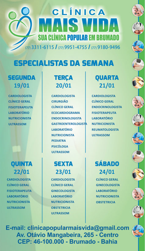 Confira os especialistas da semana na Clínica Mais Vida