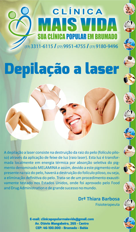 Depilação a Laser com avaliação gratuita nesta quinta (26) na Clínica Mais Vida em Brumado