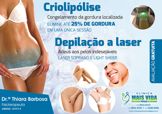 Faça uma avaliação para iniciar sessões de criolipólise e depilação a laser na Clínica Mais Vida