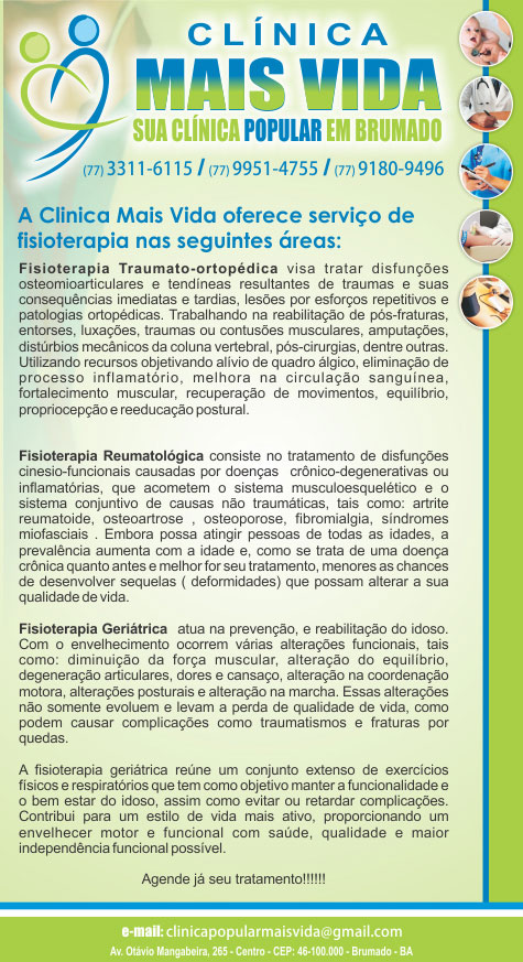 Confira os serviços de fisioterapia oferecidos pela Clínica Mais Vida