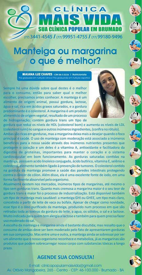 Nutrição é na Clínica Mais Vida em Brumado