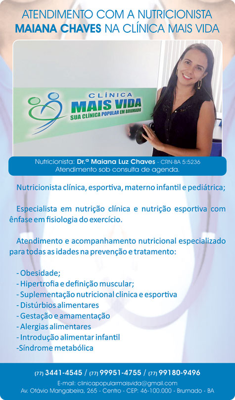 Atendimento com a nutricionista Maiana Chaves na Clínica Mais Vida