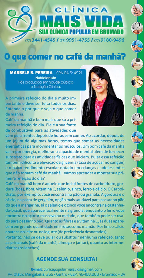 Clínica Mais Vida: Confira as dicas da nutricionista Marbele Barbosa Pereira