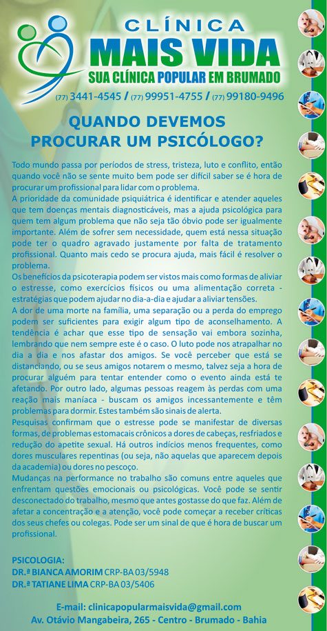 Clínica Mais Vida alerta para quando deve procurar um psicólogo