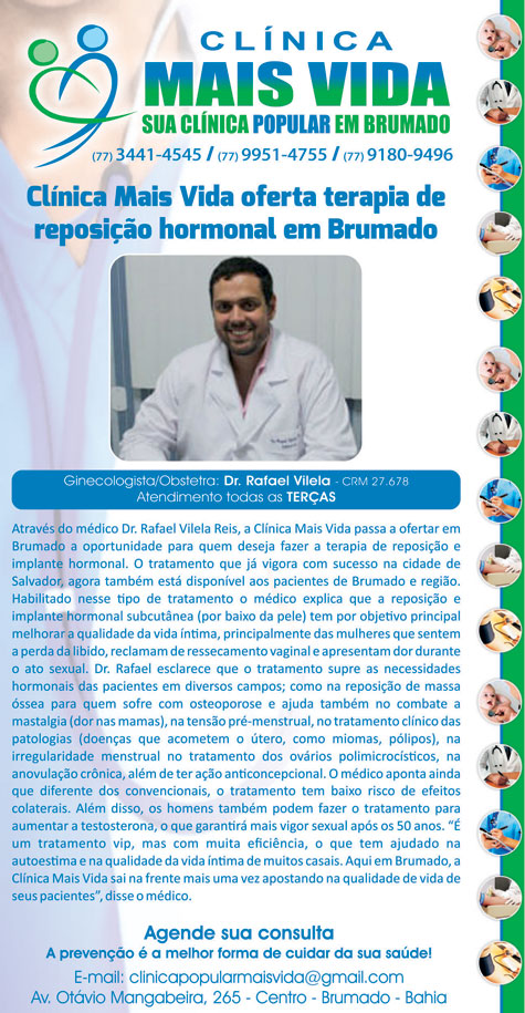 Terapia de reposição hormonal na Clínica Mais Vida em Brumado