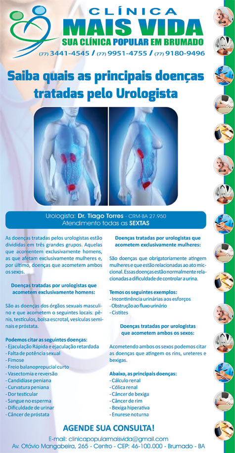 Clínica Mais Vida: Saiba quais as principais doenças tratadas pelo urologista