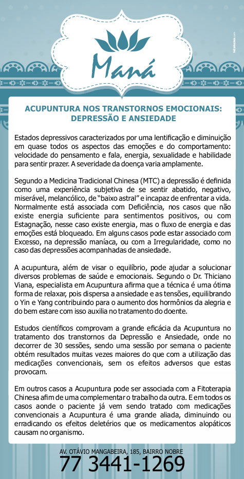 Clínica Maná: Acupuntura no tratamento da ansiedade e depressão 