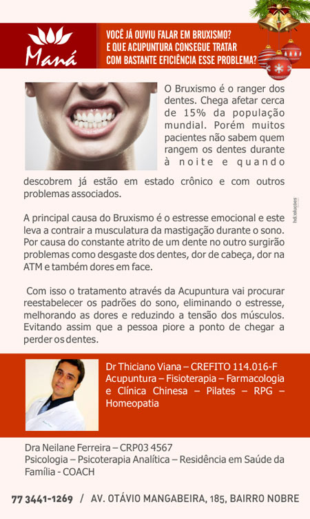 Clínica Maná: Bruxismo é tratado com acupuntura