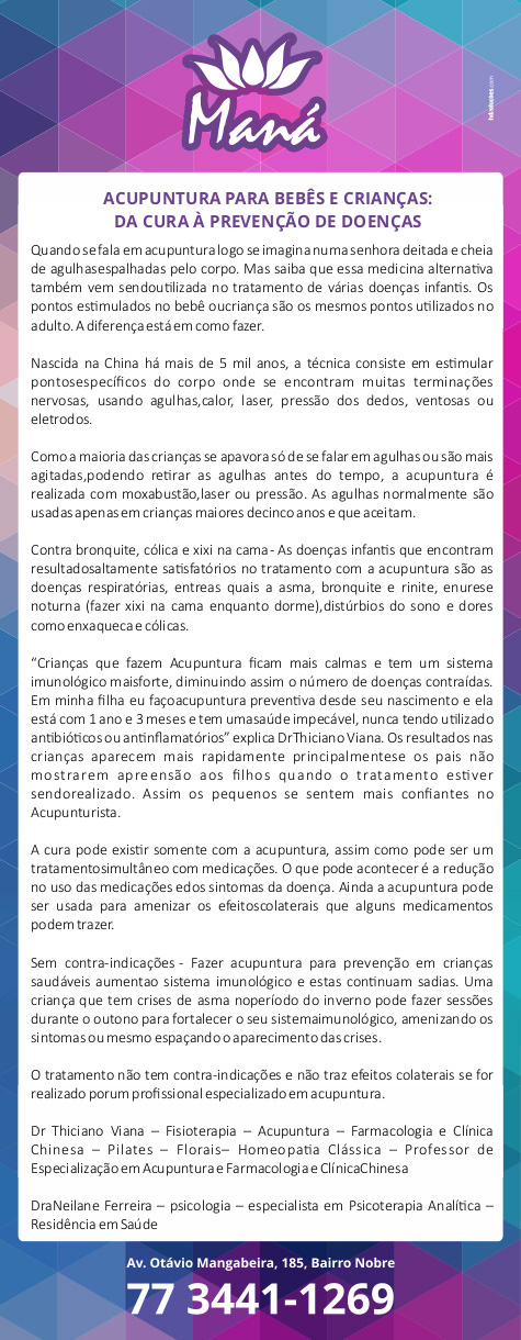 Acupuntura para bebês e crianças: da cura à prevenção de doenças na Clínica Maná