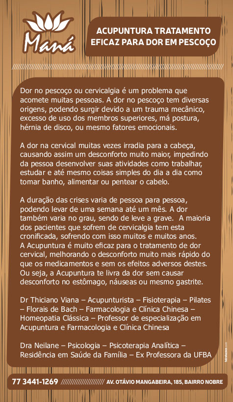 Clínica Maná: Acupuntura é o tratamento eficaz para dor em pescoço