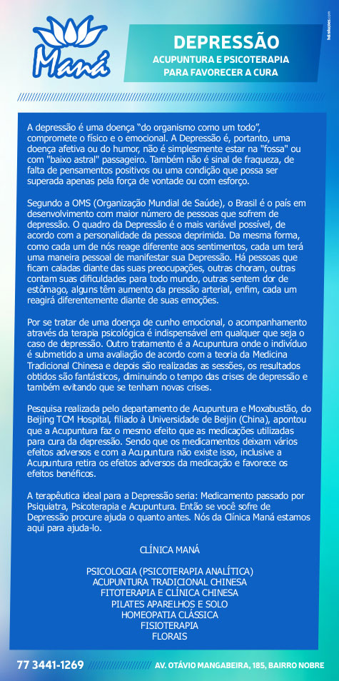 Depressão: Acupuntura e psicoterapia para favorecer a cura na Clínica Maná